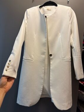 Women's Long White Collarless Blazer Jacket